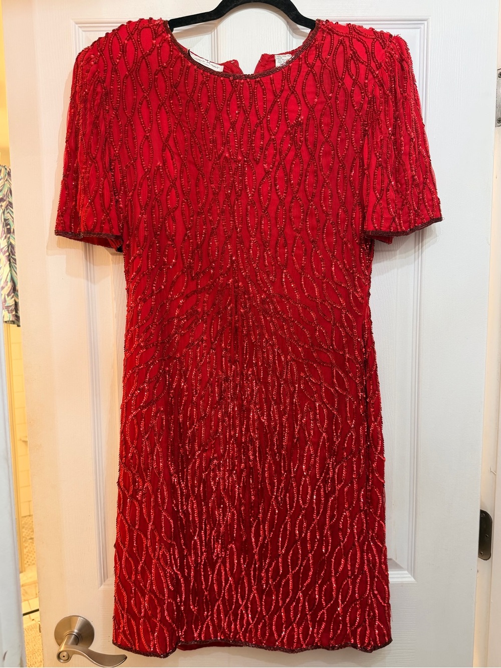 Laurence Kazar silk Red Beaded Mini Dress